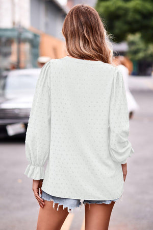 Refreshing Weekend Long Sleeve Swiss Dot Blouse - MXSTUDIO.COM
