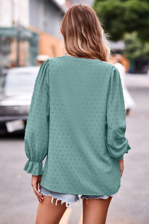 Refreshing Weekend Long Sleeve Swiss Dot Blouse - MXSTUDIO.COM