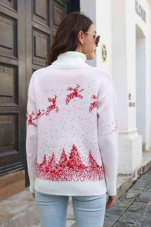 Reindeer & Snow Turtleneck Christmas Sweater - MXSTUDIO.COM