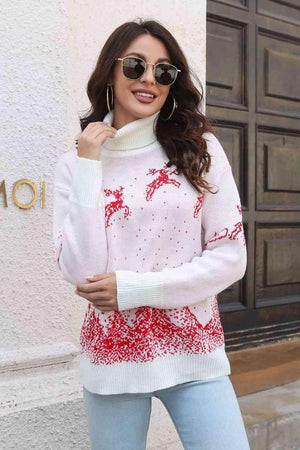 Reindeer & Snow Turtleneck Christmas Sweater - MXSTUDIO.COM