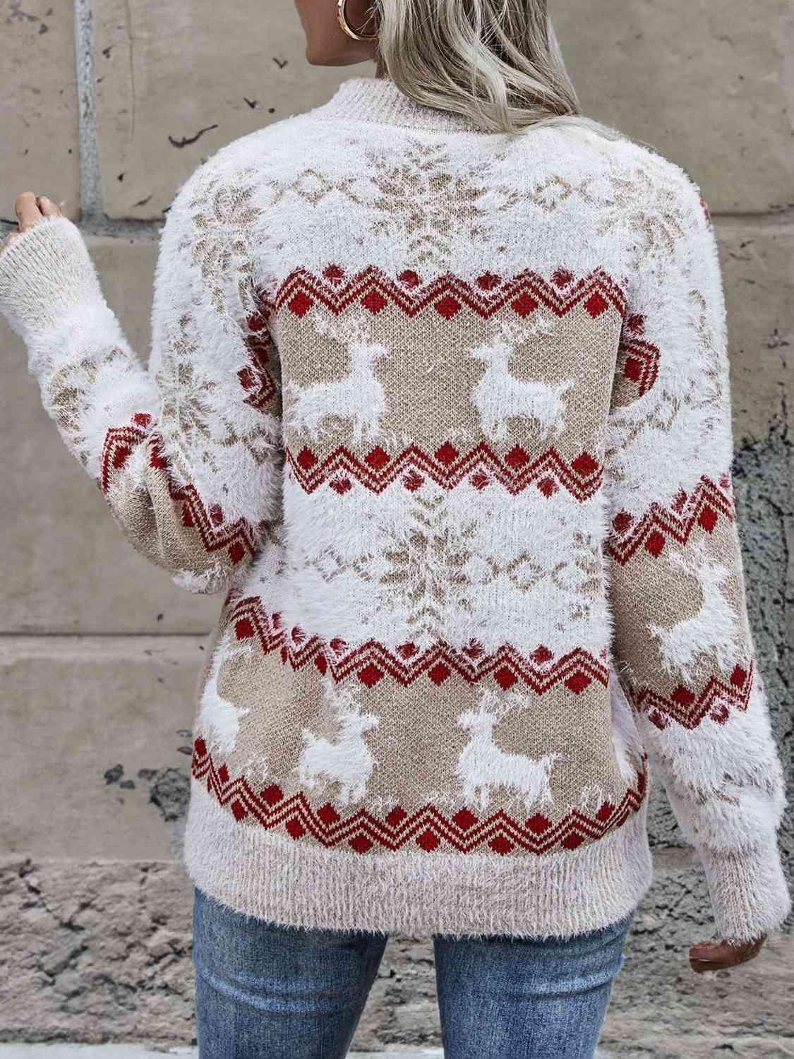 Reindeer & Snowflake Knitted Christmas Sweater-MXSTUDIO.COM