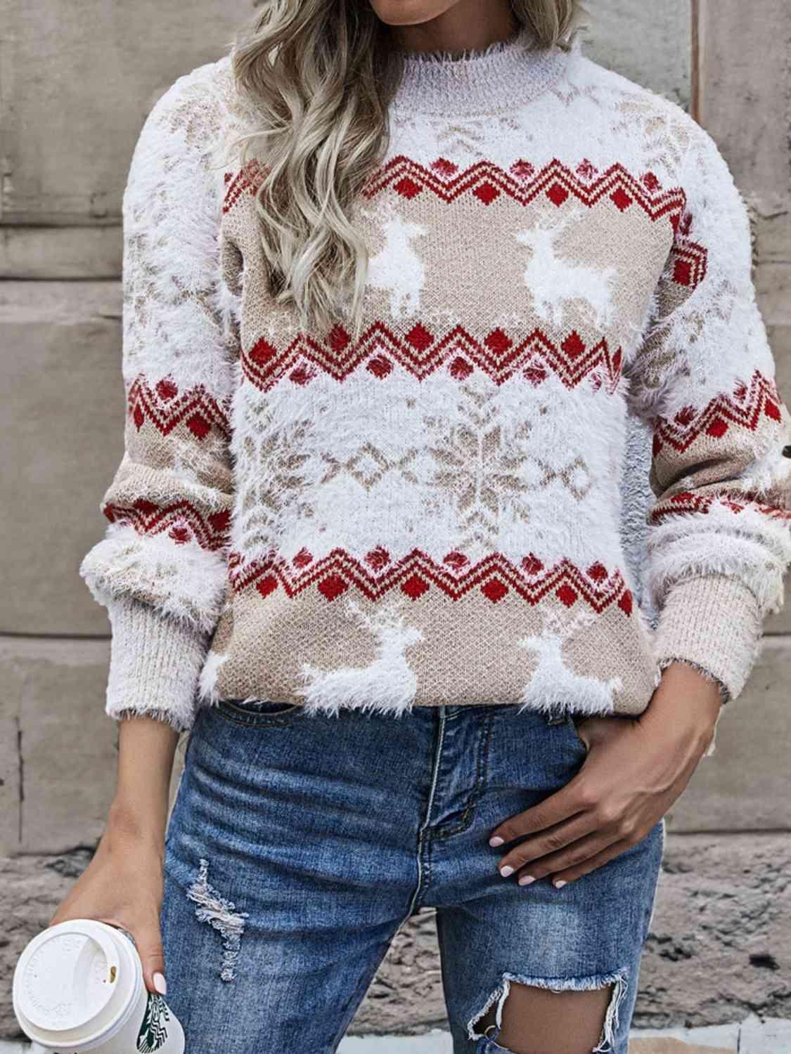 Reindeer & Snowflake Knitted Christmas Sweater-MXSTUDIO.COM