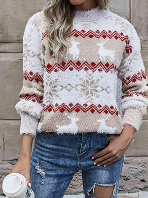 Reindeer & Snowflake Knitted Christmas Sweater-MXSTUDIO.COM