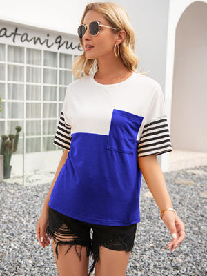 Rejuvenated Short Sleeve Color Block Tee - MXSTUDIO.COM
