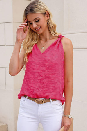 Relax Fit Knot Shoulder V Neck Tank - MXSTUDIO.COM