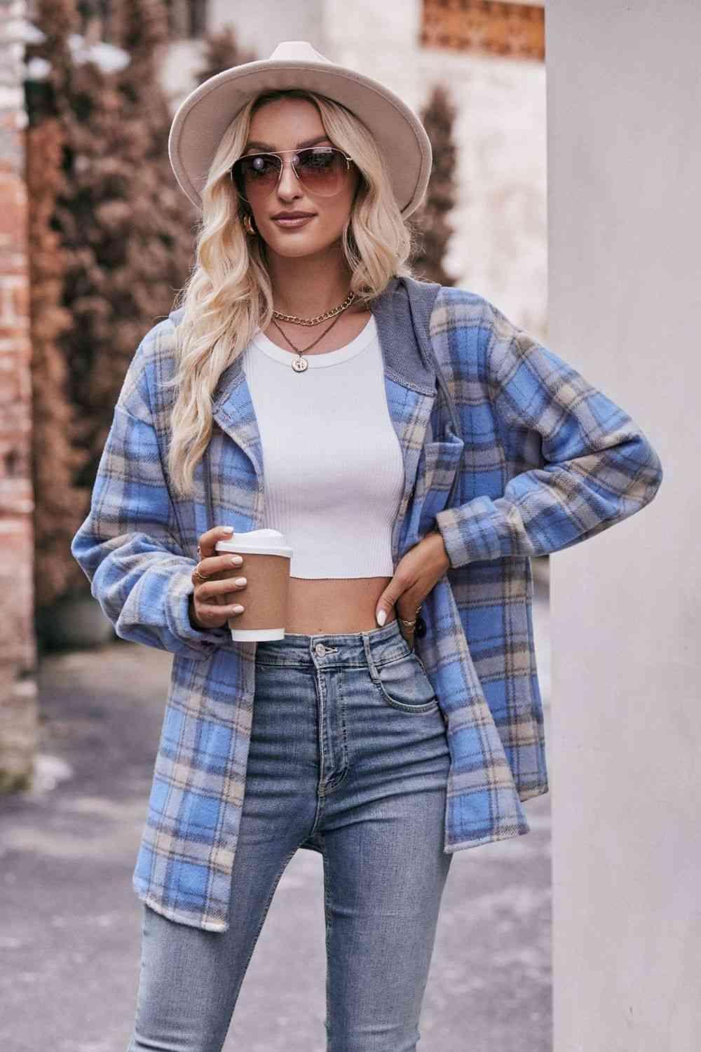 Relaxed And Comfy Plaid Hooded Jacket - MXSTUDIO.COM