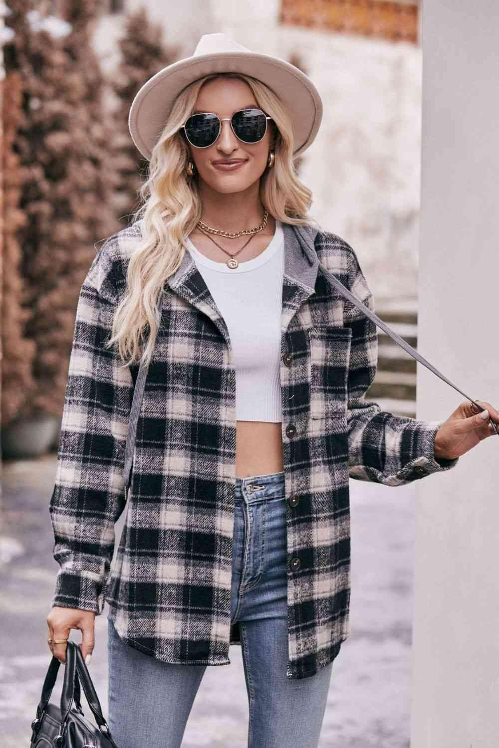 Relaxed And Comfy Plaid Hooded Jacket - MXSTUDIO.COM