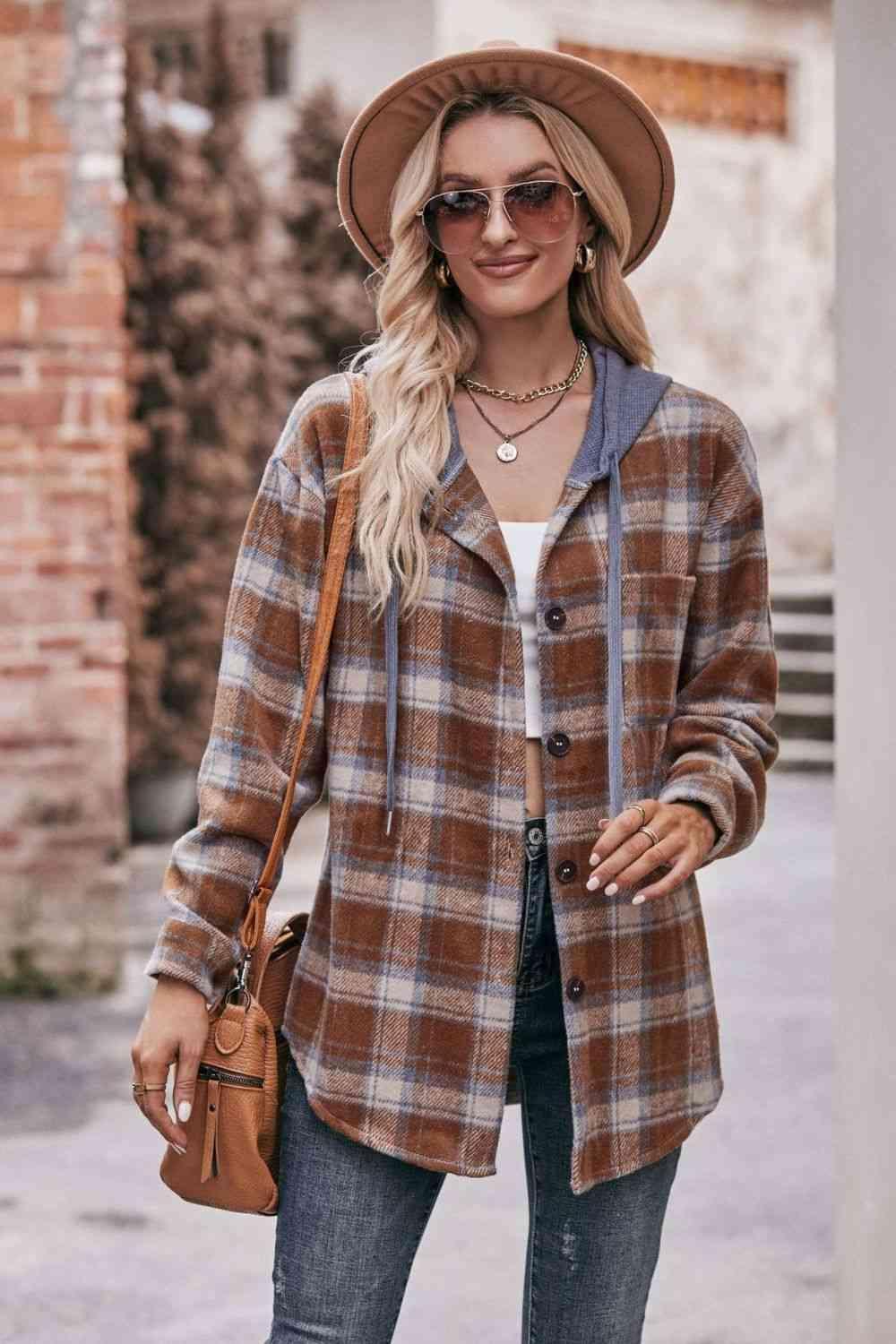 Relaxed And Comfy Plaid Hooded Jacket - MXSTUDIO.COM