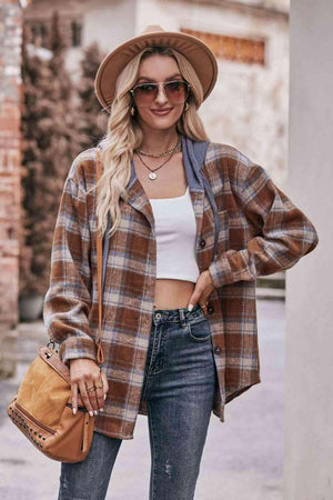 Relaxed And Comfy Plaid Hooded Jacket - MXSTUDIO.COM