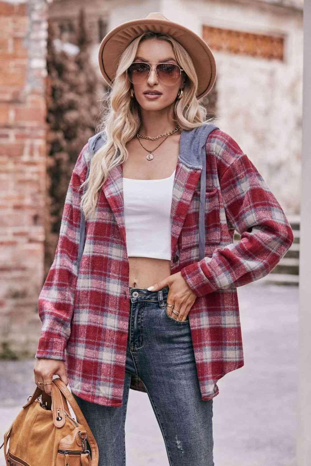 Relaxed And Comfy Plaid Hooded Jacket - MXSTUDIO.COM