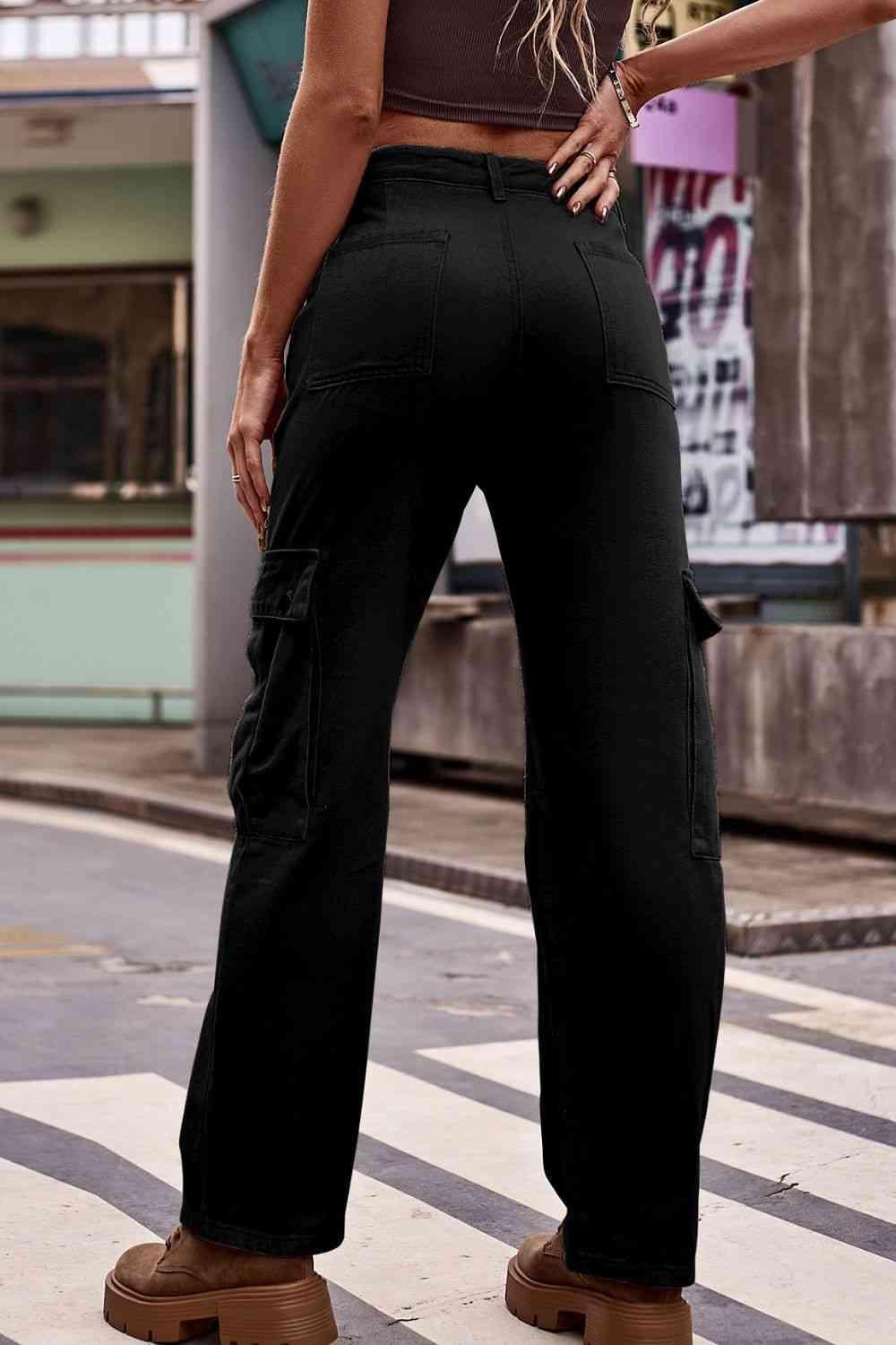Relaxed Fit High Waist Cargo Jeans - MXSTUDIO.COM