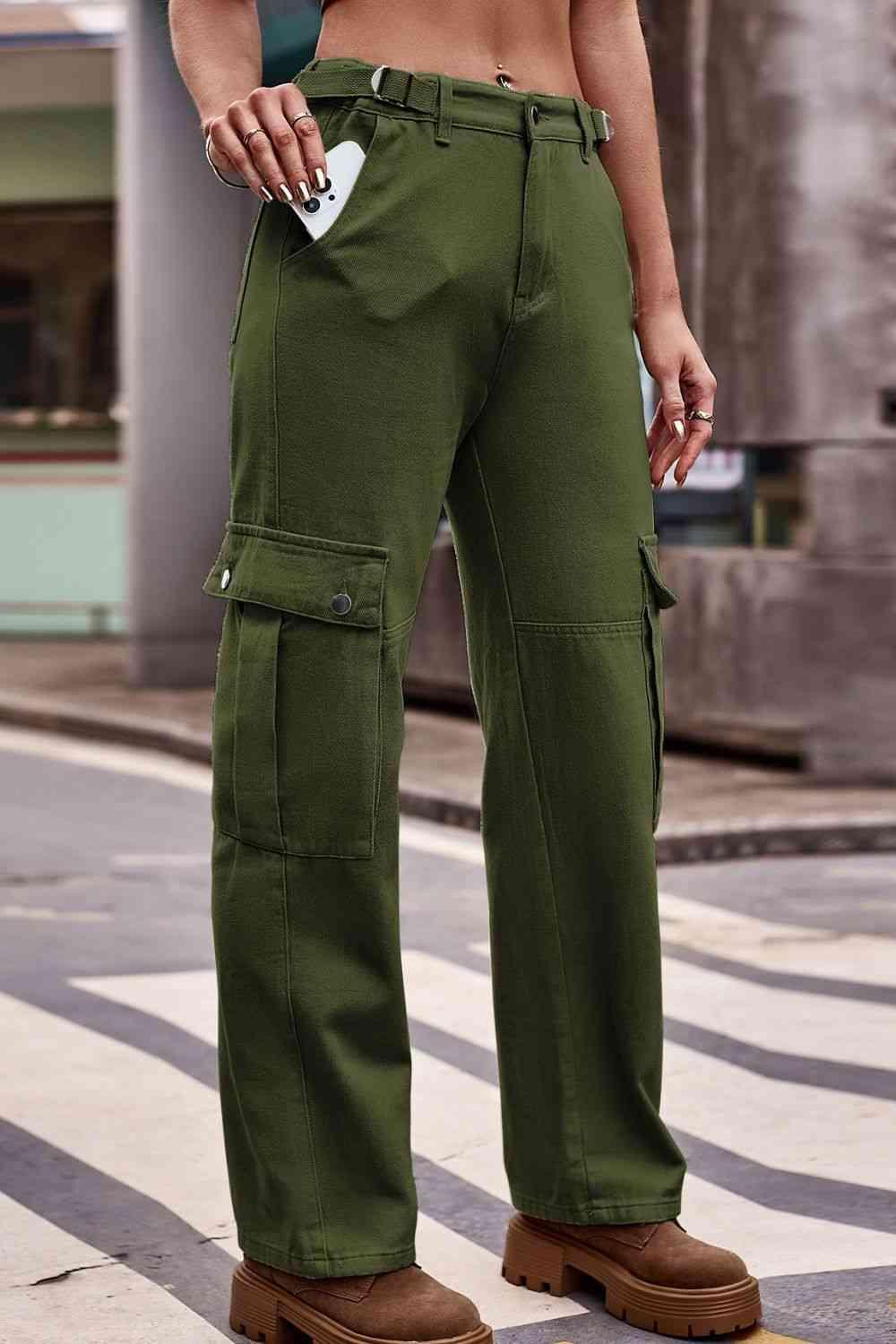 Relaxed Fit High Waist Cargo Jeans - MXSTUDIO.COM