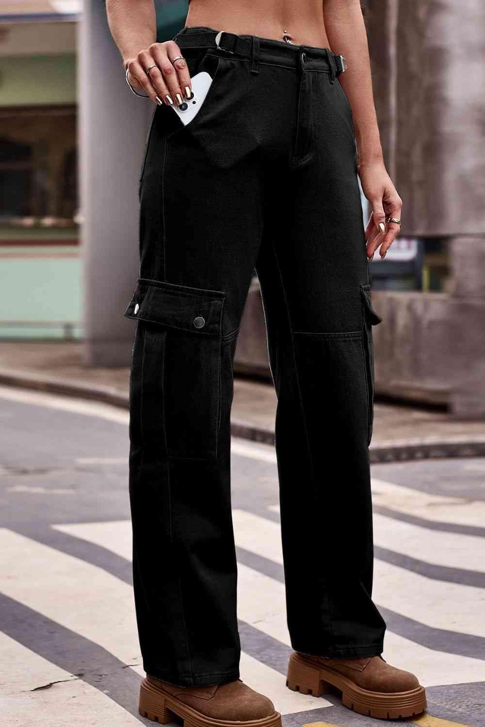 Relaxed Fit High Waist Cargo Jeans - MXSTUDIO.COM