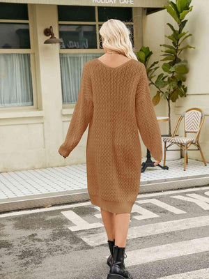 Relaxing Autumn V-Neck Long Sleeve Knit Sweater Dress - MXSTUDIO.COM