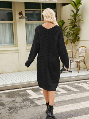 Relaxing Autumn V-Neck Long Sleeve Knit Sweater Dress - MXSTUDIO.COM