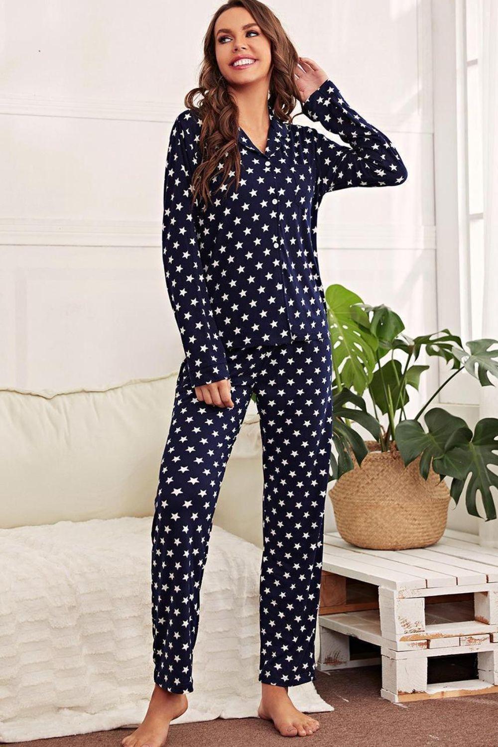 Relaxing Stars Print Lounge Set - MXSTUDIO.COM