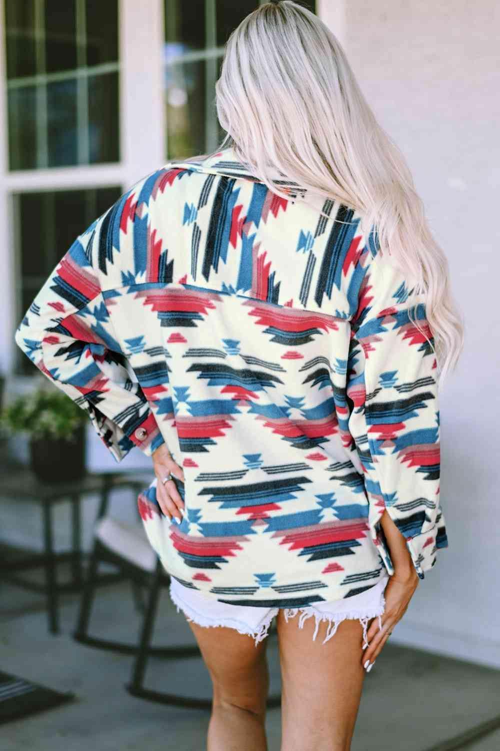 Relaxing Warmth Button Down Geometric Jacket - MXSTUDIO.COM