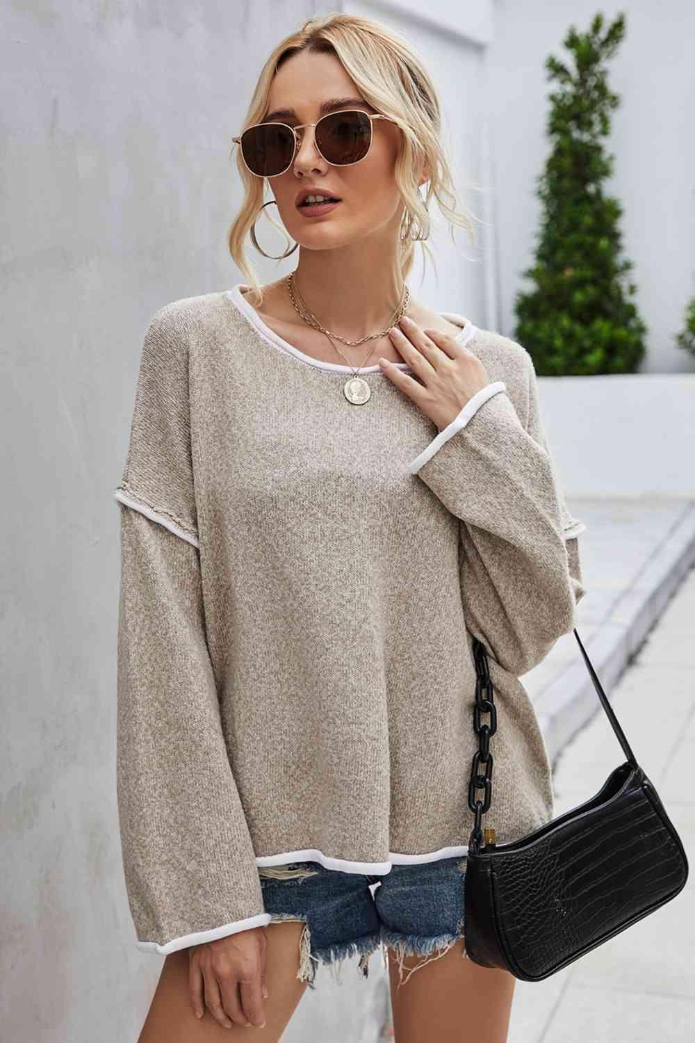 Relaxing Warmth Crew Neck Drop Shoulder Sweater - MXSTUDIO.COM
