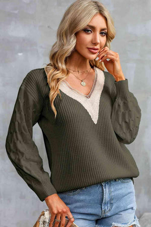Relaxing Warmth Knit V Neck Sweater-MXSTUDIO.COM