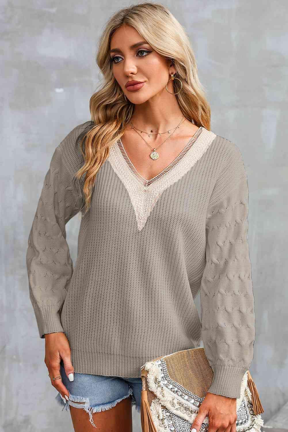 Relaxing Warmth Knit V Neck Sweater-MXSTUDIO.COM