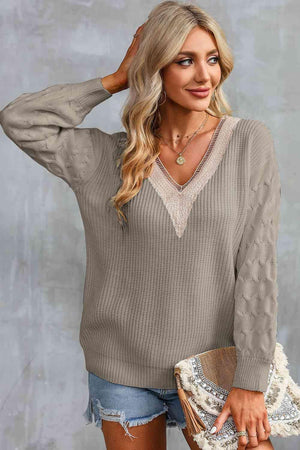 Relaxing Warmth Knit V Neck Sweater-MXSTUDIO.COM