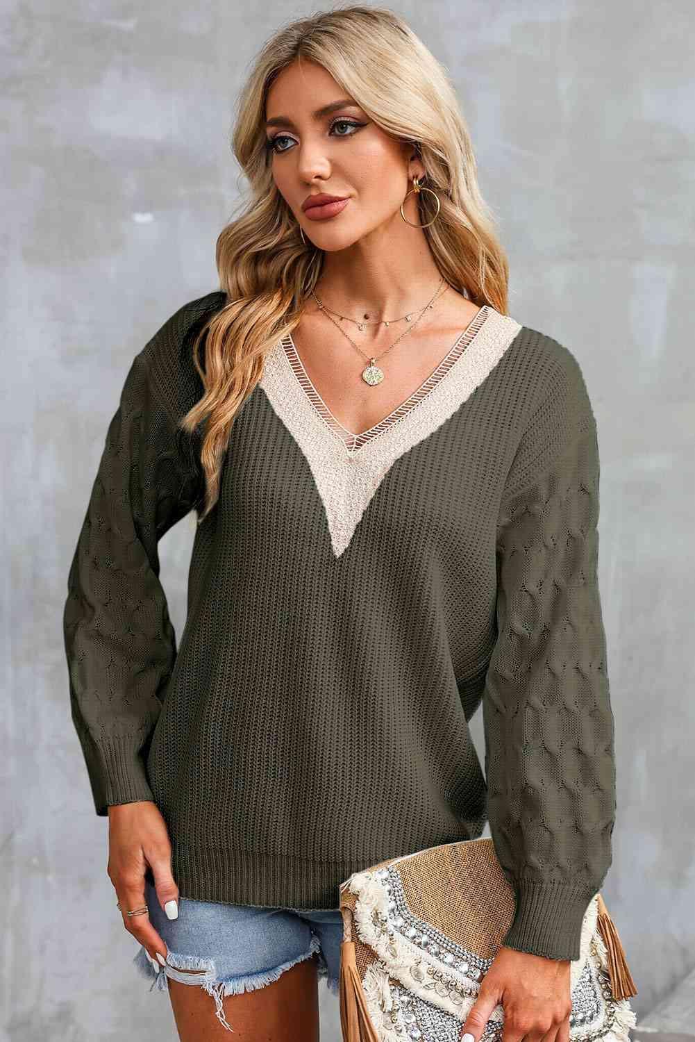 Relaxing Warmth Knit V Neck Sweater-MXSTUDIO.COM