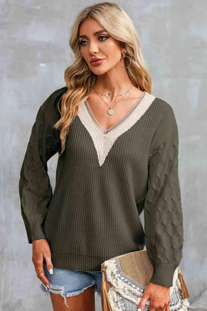 Relaxing Warmth Knit V Neck Sweater-MXSTUDIO.COM