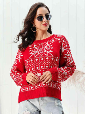 Remarkable Snowflake Pattern Red Christmas Sweater-MXSTUDIO.COM
