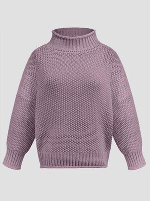 a purple sweater with a high neck and long sleeves