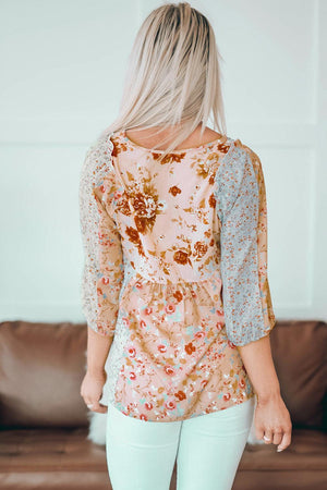 Reserved Floral Three Quarter Sleeve Blouse - MXSTUDIO.COM