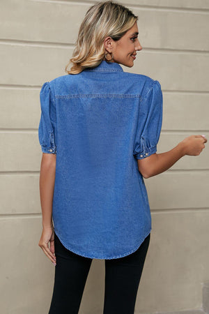 Retro Chill Puff Short Sleeve Denim Shirt - MXSTUDIO.COM