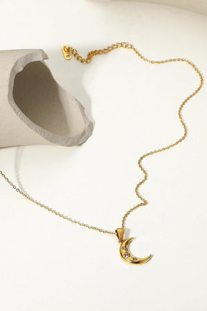 Revel The Joy 18K Gold Plated Moon Pendant Necklace - MXSTUDIO.COM