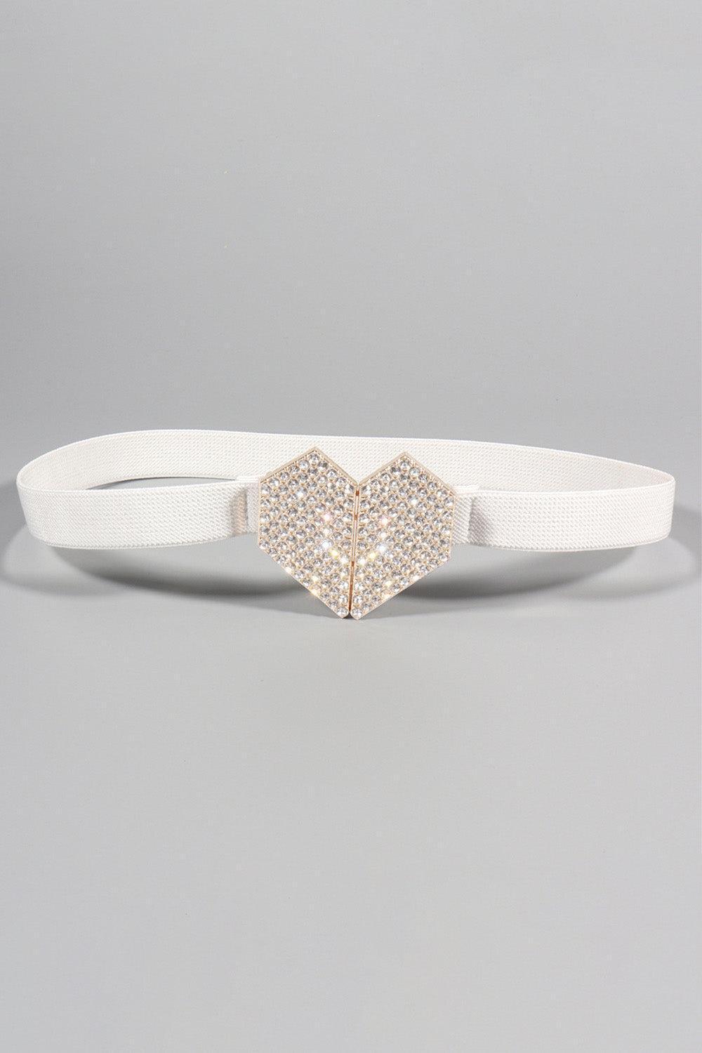Rhinestone Accent Waist Elastic Heart Buckle Belt - MXSTUDIO.COM