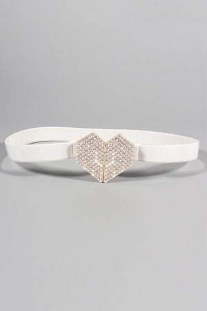 Rhinestone Accent Waist Elastic Heart Buckle Belt - MXSTUDIO.COM