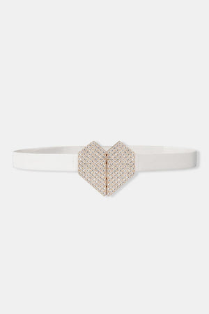 Rhinestone Accent Waist Elastic Heart Buckle Belt - MXSTUDIO.COM