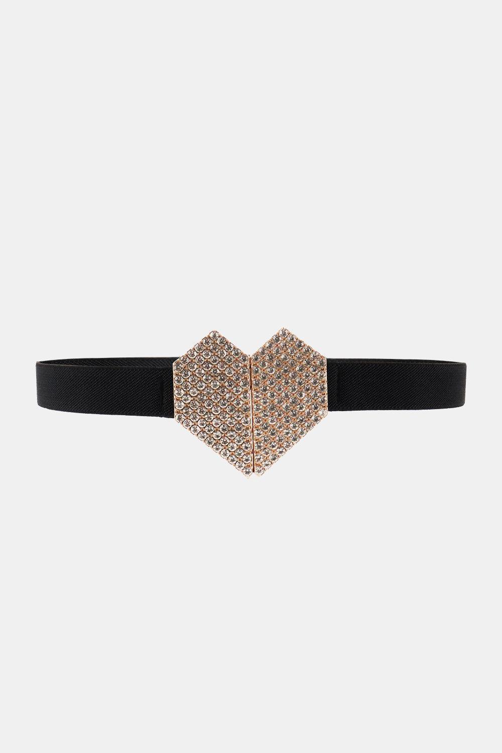 Rhinestone Accent Waist Elastic Heart Buckle Belt - MXSTUDIO.COM