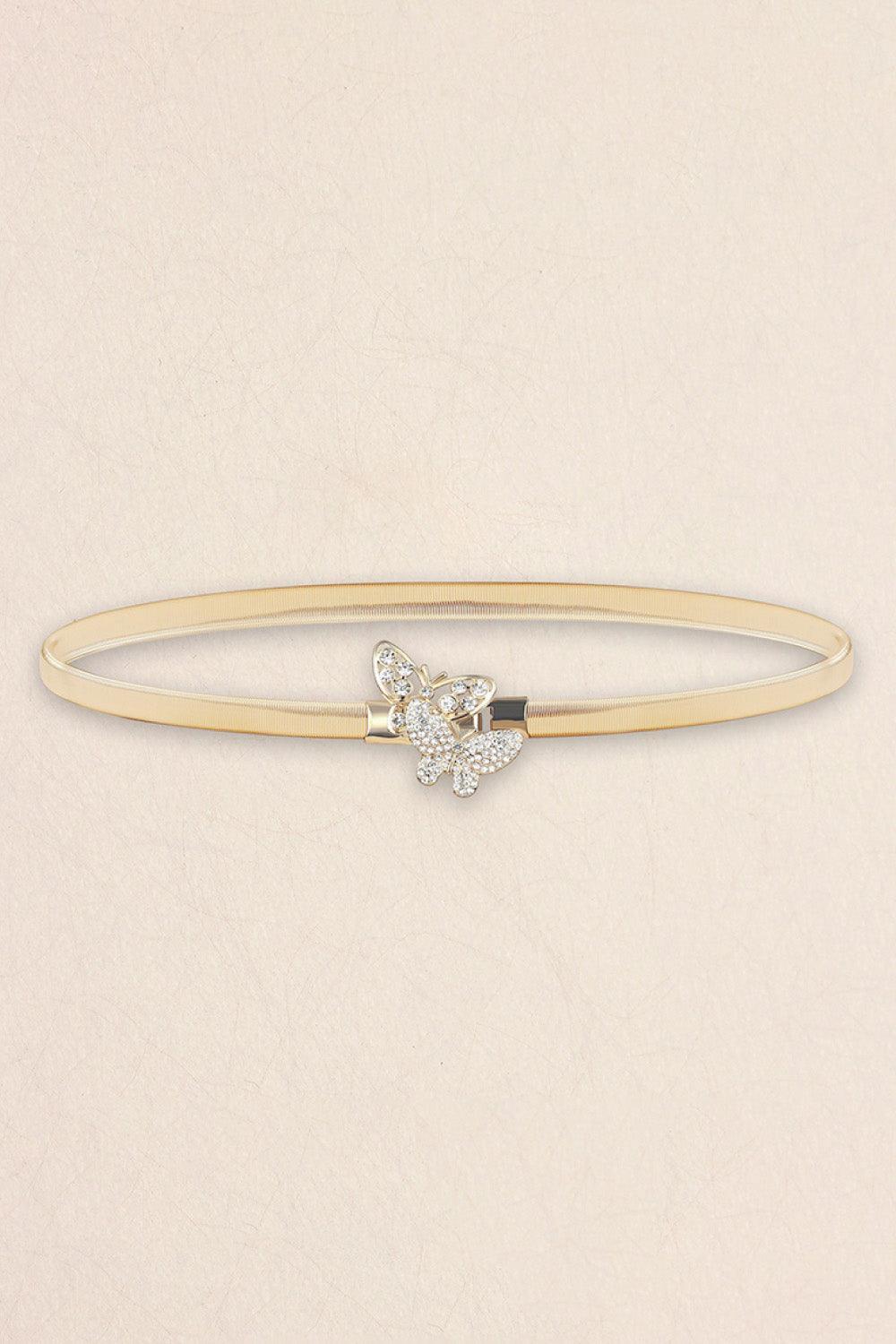 Rhinestone Butterfly Skinny Metal Stretch Belt - MXSTUDIO.COM