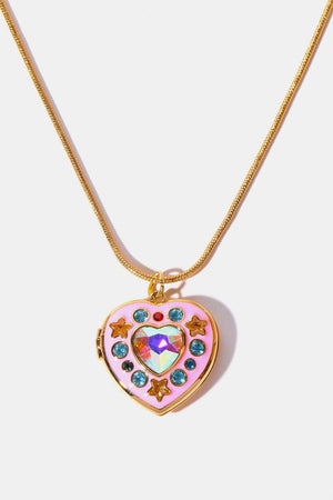 Rhinestone Decor Heart Box Pendant Gold Plated Necklace - MXSTUDIO.COM