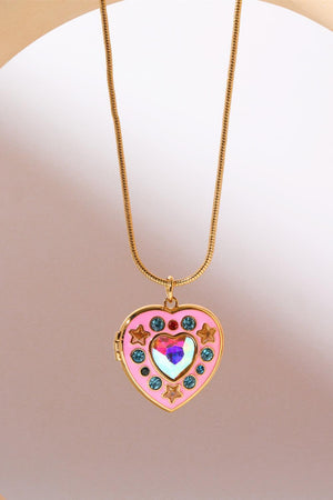Rhinestone Decor Heart Box Pendant Gold Plated Necklace - MXSTUDIO.COM