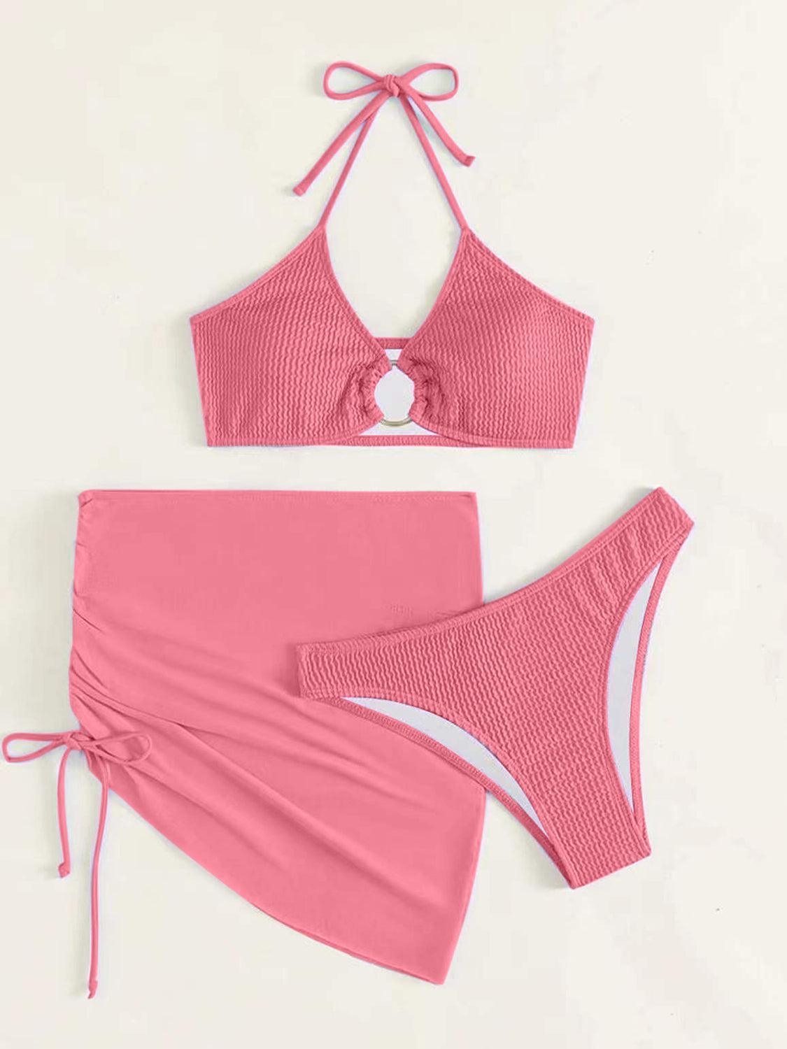 a woman in a pink bikini top and panties
