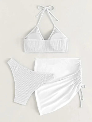 two pieces of white bikinisuit with ties