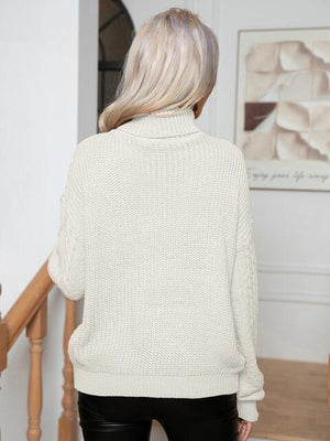 Ritzy Cable-Knit Turtleneck Pullover Sweater - MXSTUDIO.COM