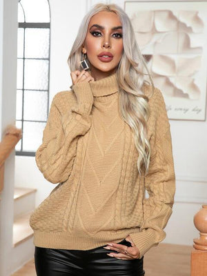 Ritzy Cable-Knit Turtleneck Pullover Sweater - MXSTUDIO.COM