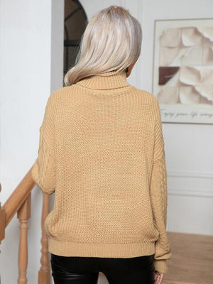 Ritzy Cable-Knit Turtleneck Pullover Sweater - MXSTUDIO.COM