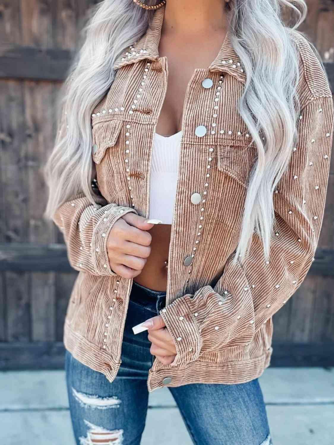 Rock Your Style Corduroy Studded Jacket-MXSTUDIO.COM