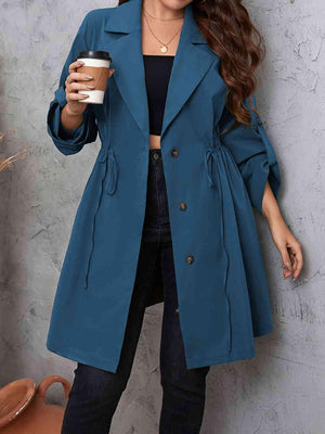Roll-Tab Sleeve Drawstring Collared Trench Coat-MXSTUDIO.COM