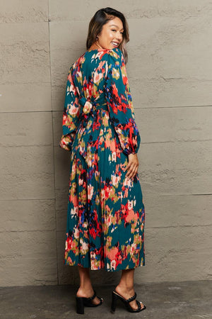 Romantically Aesthetic Deep V Pleated Maxi Dress - MXSTUDIO.COM