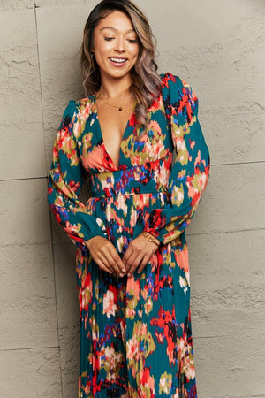 Romantically Aesthetic Deep V Pleated Maxi Dress - MXSTUDIO.COM