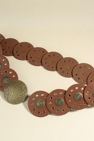 Round Shape Women's Leather Concho Belt - MXSTUDIO.COM