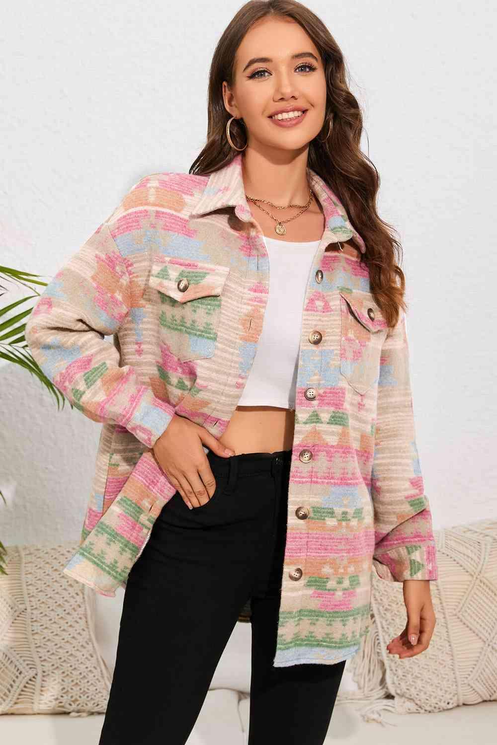 Rustic Appeal Collared Geometric Jacket - MXSTUDIO.COM
